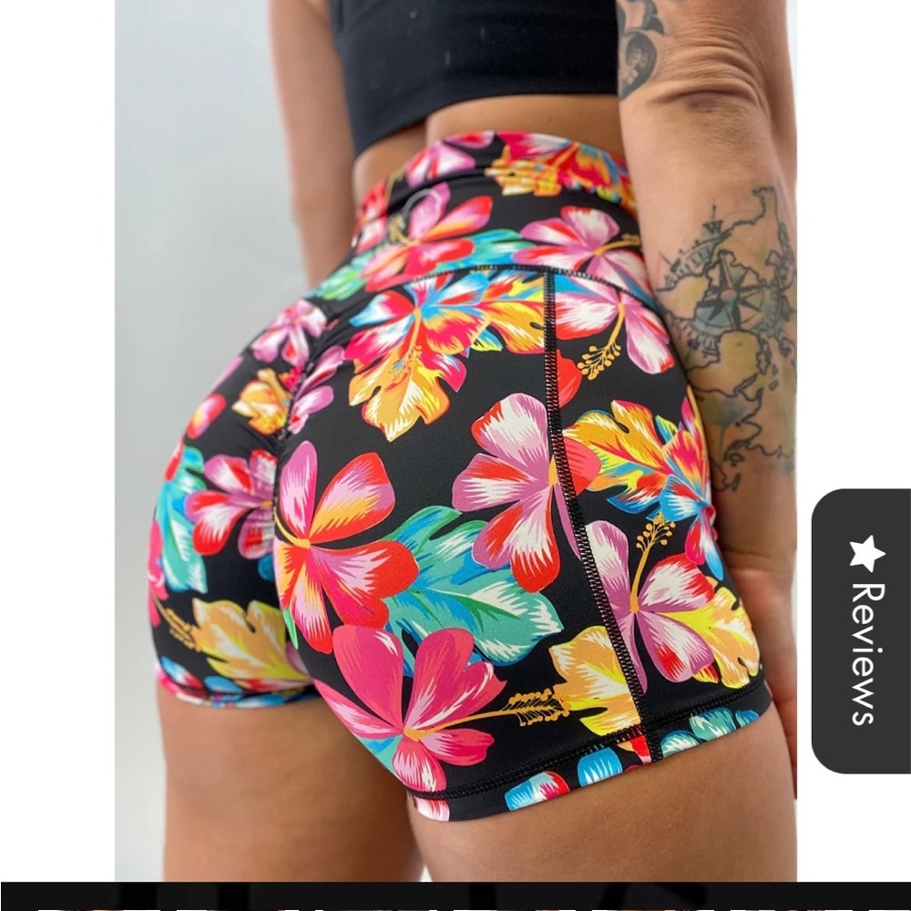 Combat iron Miami print workout shorts and matching sports bras